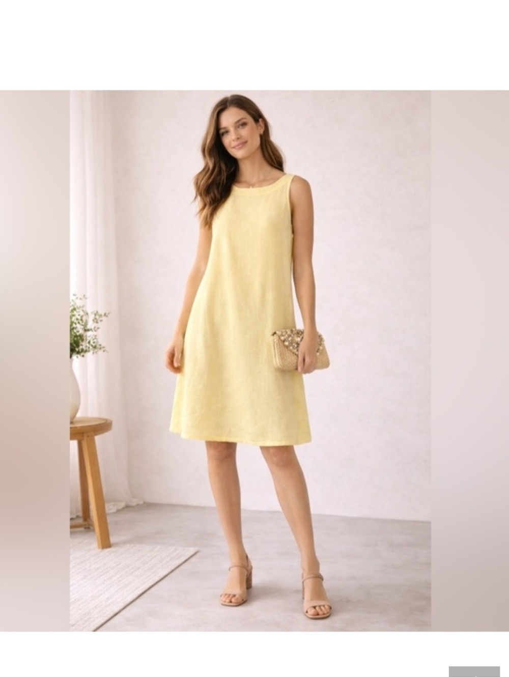 J. Jill Sleeveless Butter Yellow Love Linen Shift Dress L With Pockets